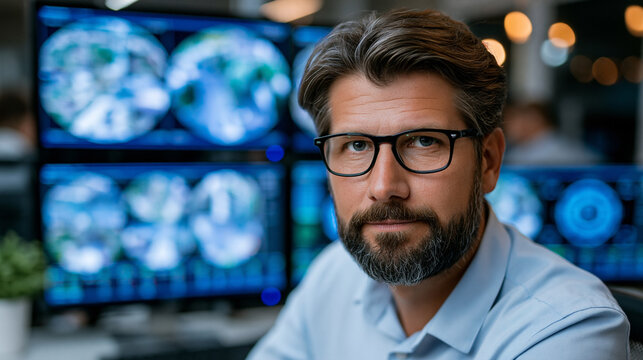 Inventory shrinkage investigator reviewing surveillance footage and stock audit trail on dual displays in back-office setting, face illuminated by screen glow, perfect for inventory management syste