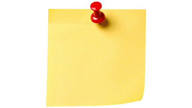 sticky note with push pin isolated on transparent background