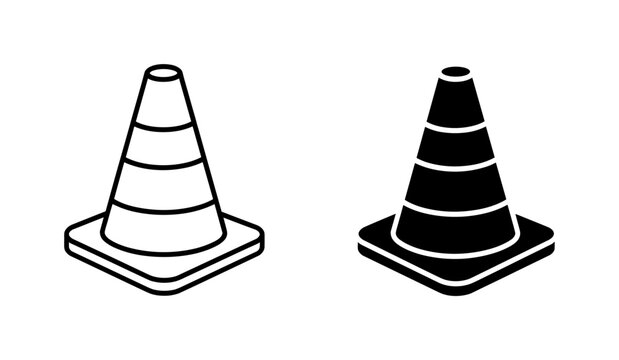 Traffic safety cone outline and solid construction vector icon on transparent background