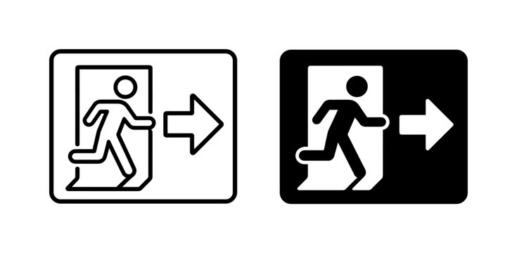 Emergency exit door sign outline and solid safety vector icon on transparent background