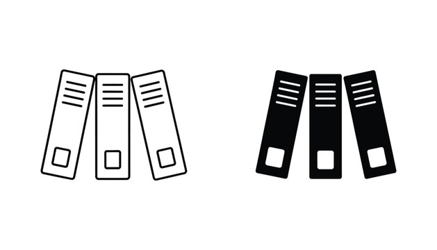 Office file binders document organizer vector illustration set featuring row of folders in outline and solid black silhouette for business archival and storage concepts