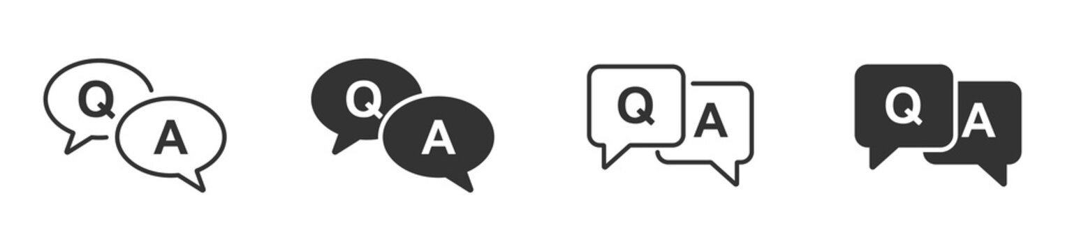 Question and answer icon set. Chat, speak bubble, Q and A, ask, support, dialog, help center vector icons . 