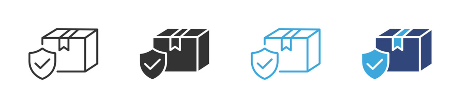 Secure delivery icons, Protected package symbols, Verified shipping vector icons, Safe parcel icon pack
