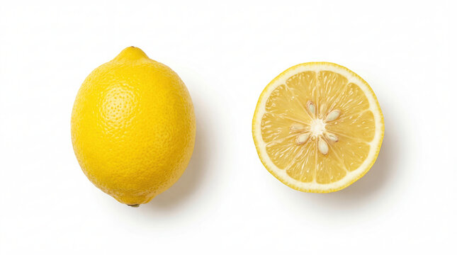 Lemon Whole and Half Top View Isolated on White