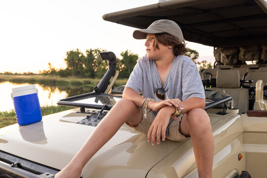 family experiencing a mobile safari, Okavango Delta, Botswana, Africa