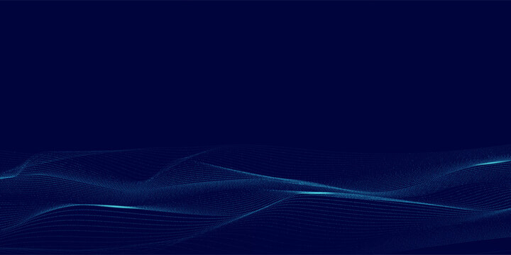 Dynamic blue particle wave. Futuristic point glowing wave. Flow digital structure. Data technology background. Vector illustration.
