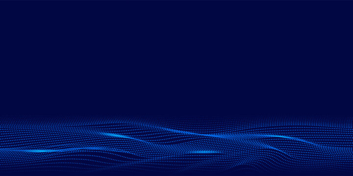 Dynamic blue particle wave. Futuristic point glowing wave. Flow digital structure. Data technology background. Vector illustration.