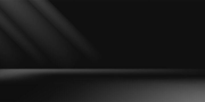 Limbo black background. Abstract dark gradient backdrop. Color wall of studio, room, stand for product display or photo. Modern banner with empty place for advertising text. Vector illustration.