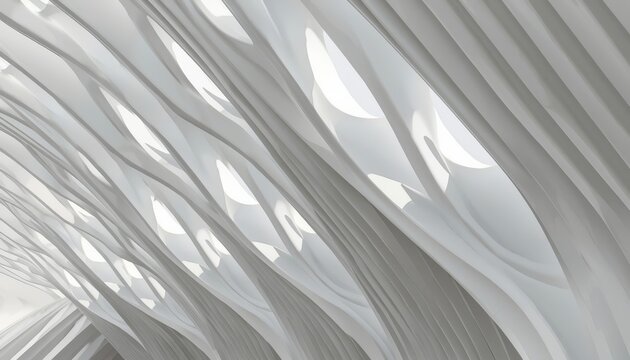 Exquisite architectural close-up of a futuristic white pavilion facade with organic parametric patterns and soft shadows