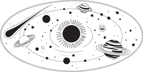Sketch solar system. Hand drawn planets orbits, planetary and earth orbit vector illustration set. Astronomy themed coloring book drawings pack and Cosmic Space Illustration © KULSUM