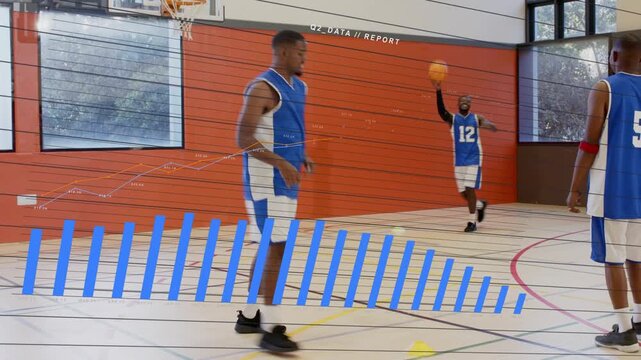 Three players running sports drill dribbler moving collecting driving defending bars tracking shots