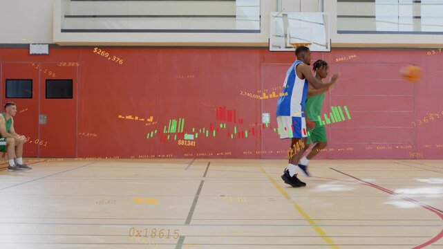 Blue player dribbling to score defender stepping in falling team helping finance HUD tracing play