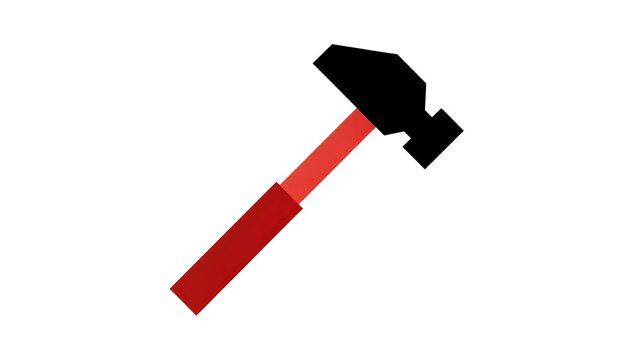Red Hammer with Black Head on White Background