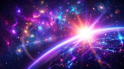 Obraz premium Vibrant nebula and glowing planet in deep space