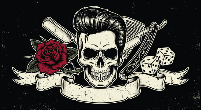rockabilly skull vector image
