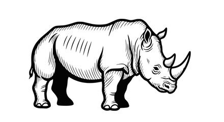 Black and White Illustration of a Rhinoceros Standing on a White Background © Pemancing