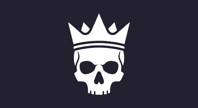 Minimalist white skull wearing royal crown on dark background