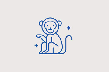 Primate monkey line icon for jungle animal exhibits and evolutionary biology studies. Curious vector illustration for interactive zoo maps and children's education apps. © HenryFord