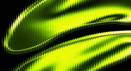 Vibrant neon green 3D fluid metal background with ribbed glass effect and glossy tech surface for gaming backdrop © OS
