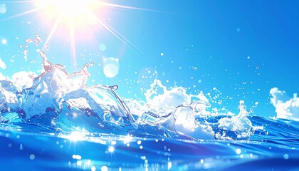 夏日差しと水しぶき清涼感背景素材