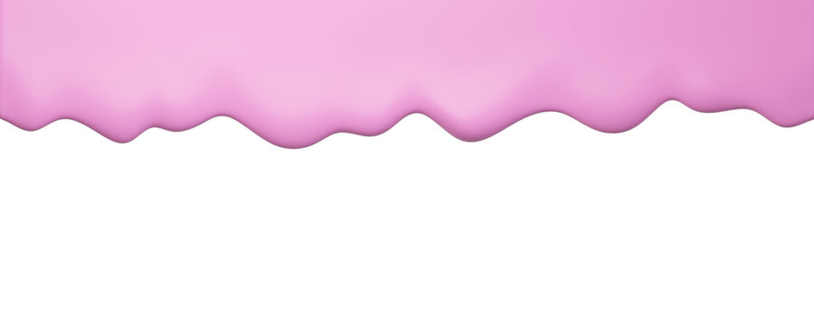 Pink creamy drip border at the top. Glossy melting frosting or cream, isolated on background. Ideal for banners, advertisements, bakery, design, dessert backgrounds. 3d render
