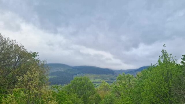Scenic view of the bejar and candelario mountains on a cloudy day in salamanca, spain