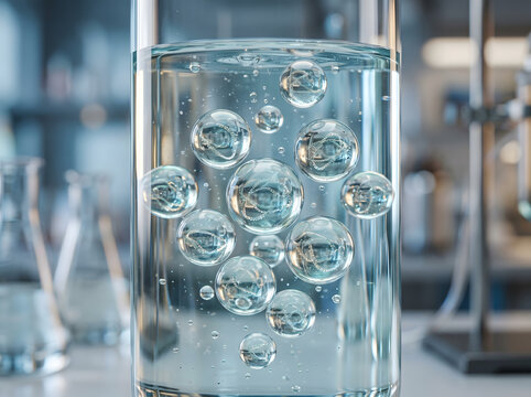 Translucent liquid orbs in water
