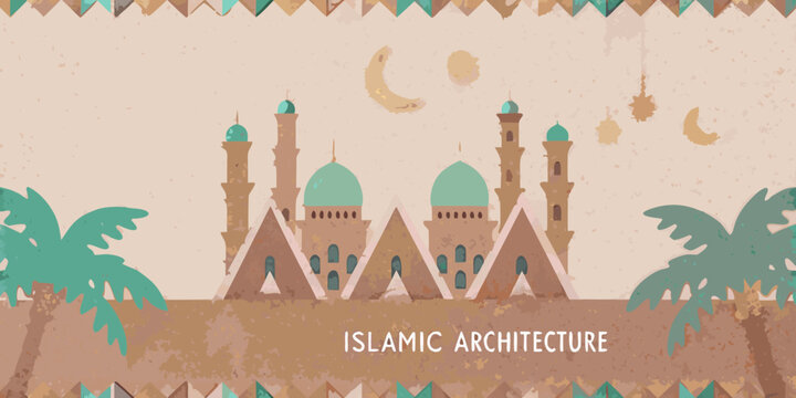 Islamic architecture with turquoise domes and minarets