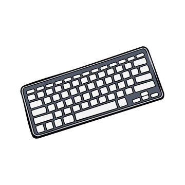 Modern flat computer keyboard with black keys and white letters for typing and data entry