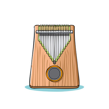 Wooden kalimba thumb piano with metal tines and sound hole musical instrument illustration