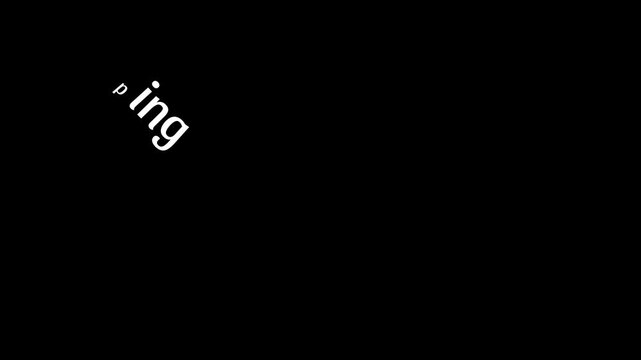 Motion graphics animation of movement of im sleeping text. White words signs sleeping on a black background.