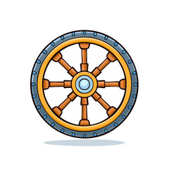 Obraz premium Steampunk Spoked Wheel with Golden Rim and Blue Tire Tread