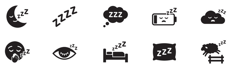 Zzz bed sleep snore icons snooze nap Z sound . Sleepy yawn or insomnia sleeper alarm clock Zzz line icons of goodnight deep sleep, bored or tired. Vector Illustration.