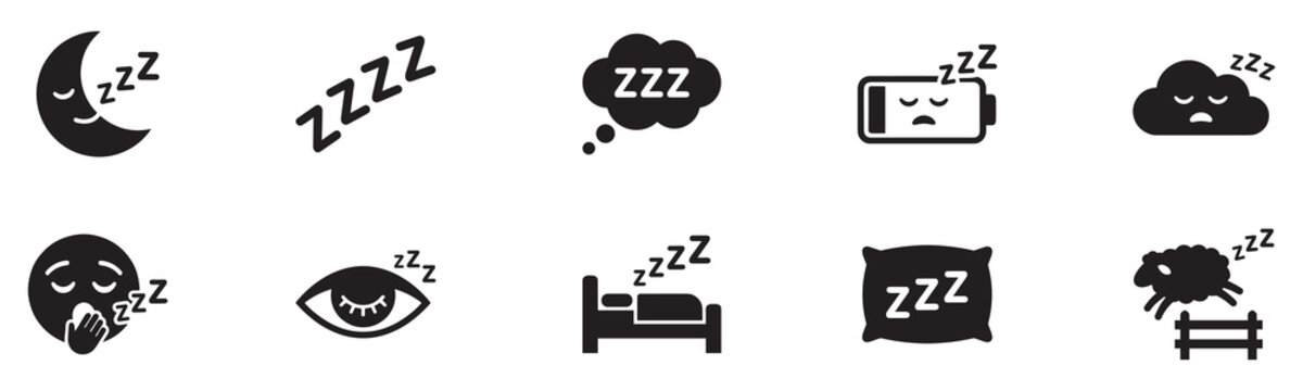 Zzz bed sleep snore icons snooze nap Z sound . Sleepy yawn or insomnia sleeper alarm clock Zzz line icons of goodnight deep sleep, bored or tired. Vector Illustration.