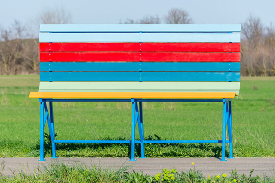 A giant, colorful bench on the border between Cenaia and Lavoria, Crespina Lorenzana, Pisa, Italy