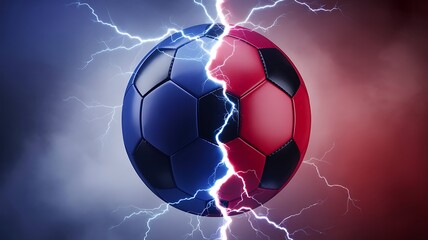 Fototapeta premium Broken Football With Lightning Energy Sports Concept