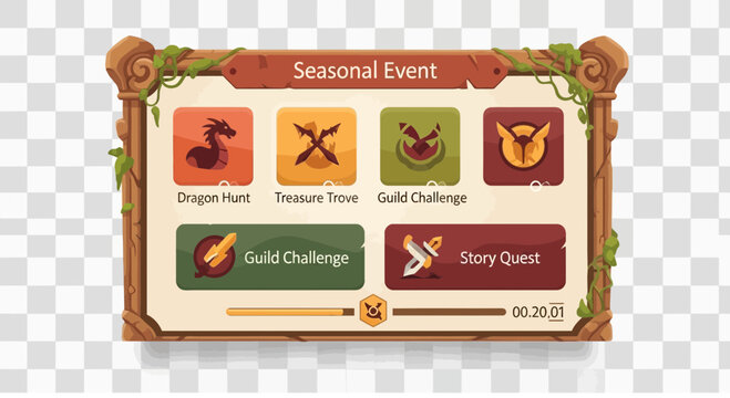 Fantasy Game Seasonal Event UI with Icons and Progress Bar.