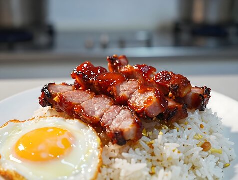 Kapampangan tocino served on garlic rice with a fried egg