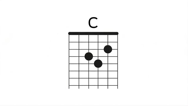 "Minimalist vector icon of a music chord, simple guitar chord diagram with clean lines, black and white, flat design, modern UI style, centered composition, high contrast, 