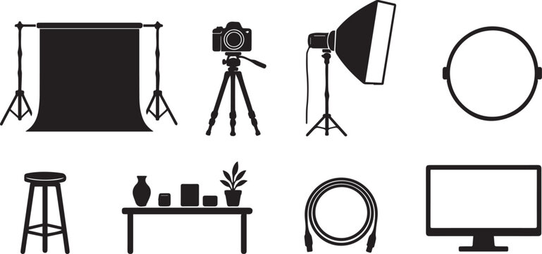 Photography Studio Equipment Pack Camera Tripod Softbox Ring Light Desk Monitor and Props Set