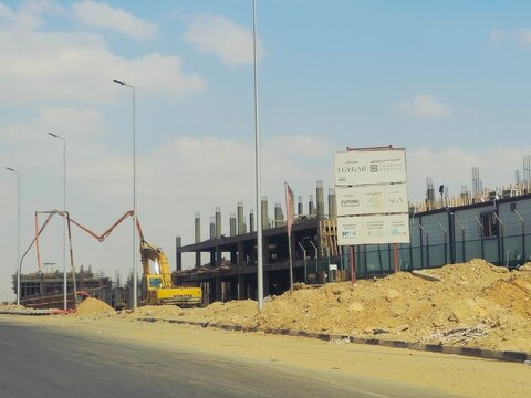 Cairo, Egypt, May 4 2026: a large-scale construction site or development area, in an arid or desert region in Egypt, new Egyptian real estate projects
