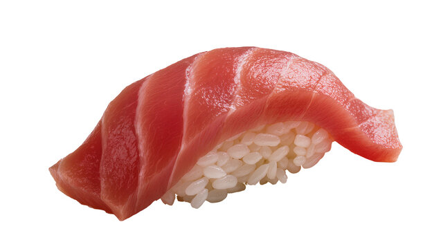 Raw red tuna nigiri sushi with white rice, isolated on transparent background