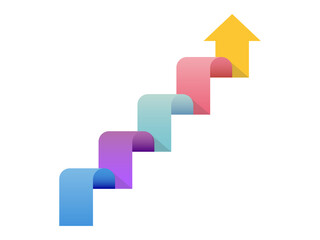 Fototapeta premium Staircase arrow graphic pointing upwards showing success concept with five segments of varied colors on transparent background.