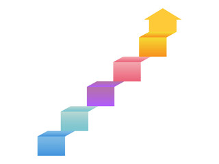 Obraz premium Five block step infographic arrow design representing upward growth trend and business progression on transparent background.