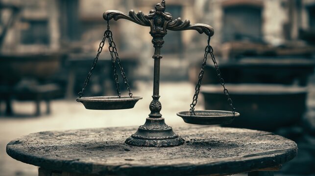 Antique Scale Tipping Heavily on a Rustic Table in Soft Light