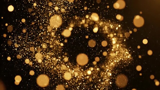 A moody dark abstract background with scattered warm amber light orbs and faint glow in the darkness