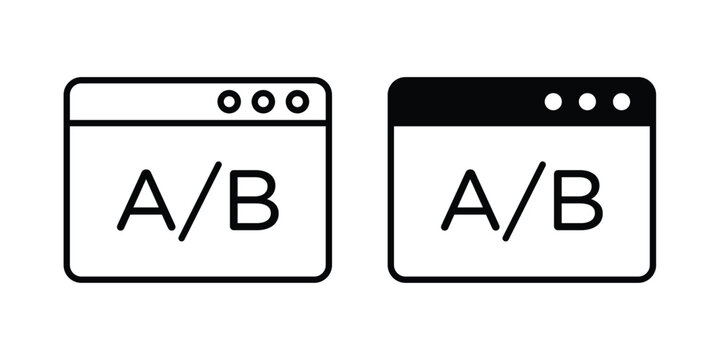 A B testing icon set. Black vector symbols
