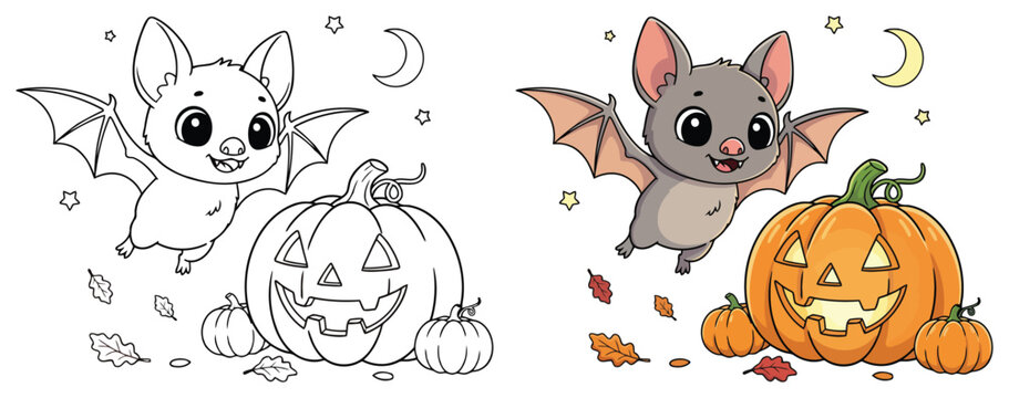 Halloween pumpkin with a spooky face and melting wax is a fun activity for a creative coloring page