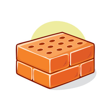 Cartoon illustration of two red bricks stacked together with yellow circle behind
