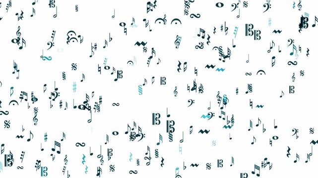 Animated Musical Symbols and Notes Pattern on white Background